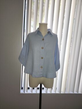 Light Blue Button-Front Short Sleeve Shirt
